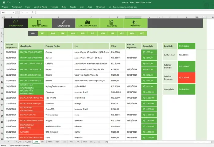 Excel Planilha Fluxo Caixa Dashboard Dre Metas Relatórios - Imagem 3