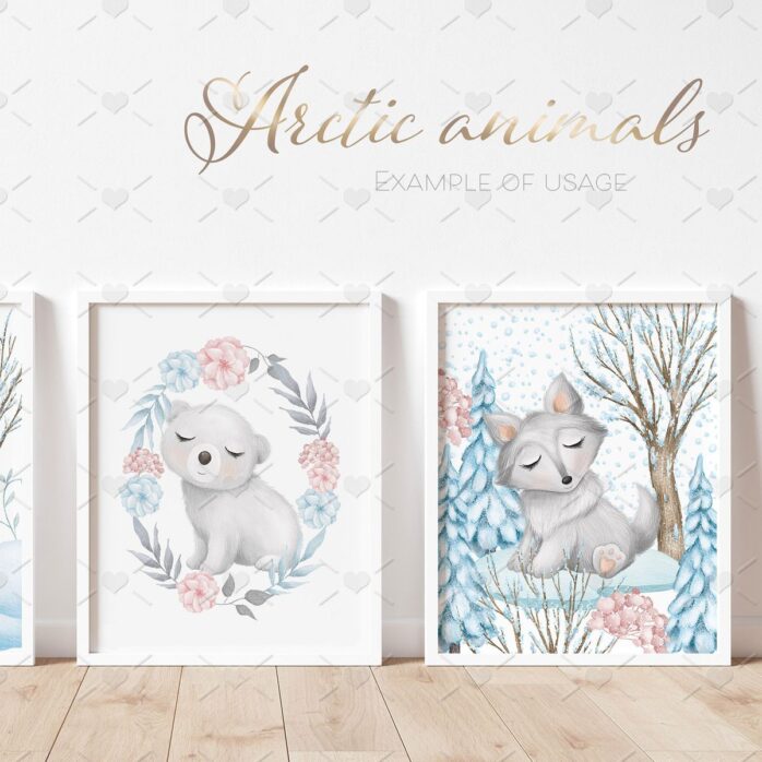 Cliparts Pack Animais Fofos do Ártico Neve Plantas Flores - Imagem 3