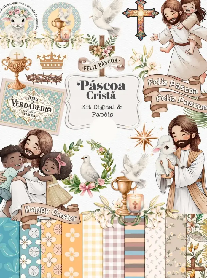 Kit de Artes para Páscoa Cristã Aquarelada em PNG