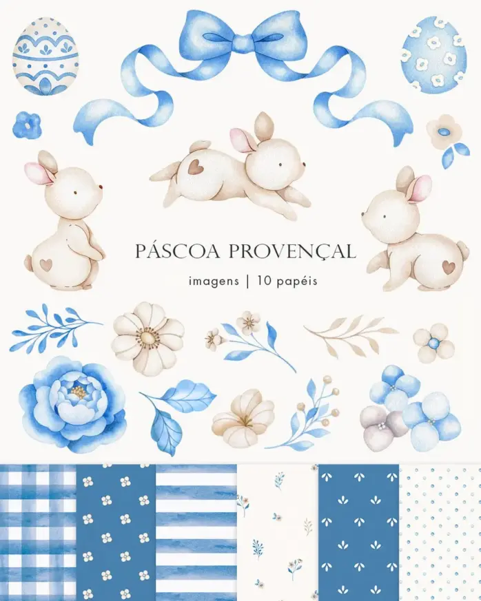 Pacote Premium de Páscoa Provençal em Aquarela PNG