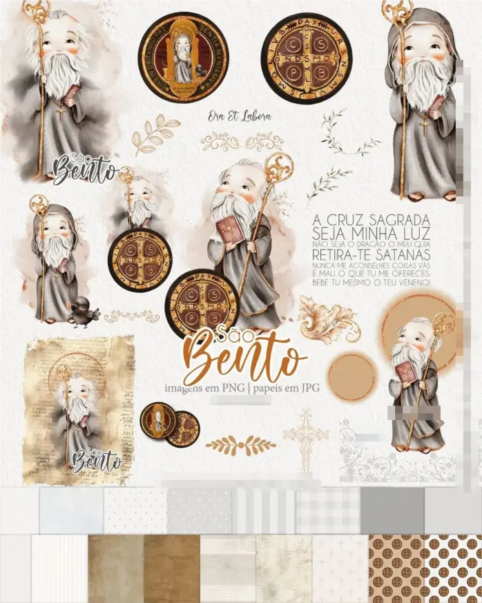 Conjunto Completo São Bento em Aquarela para Sublimação