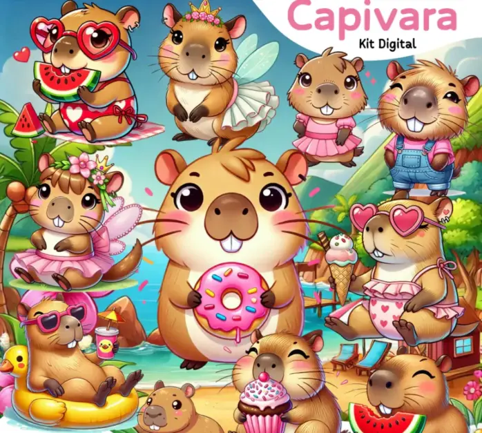 Kit Capivaras em PNG para Projetos Criativos e Sublimacao