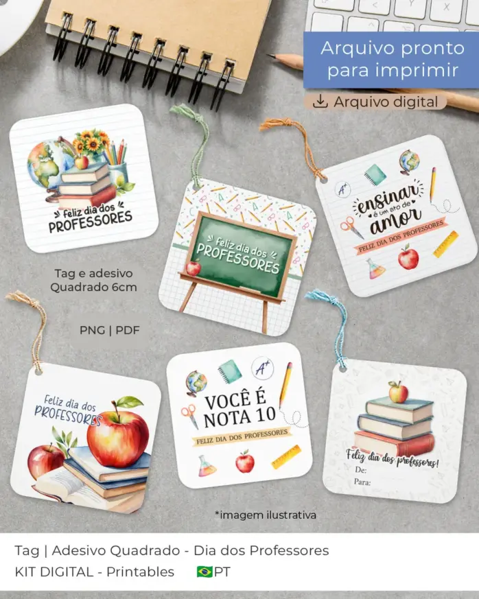 Tag Quadrada 6cm para Professores Personalização Digital - Imagem 2