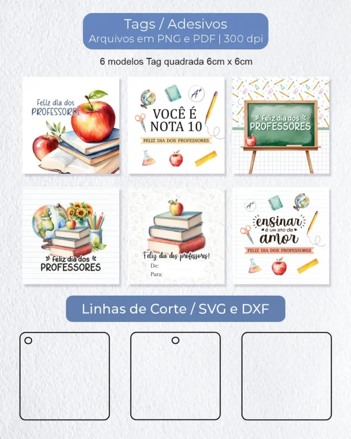 Tag Quadrada 6cm para Professores Personalização Digital