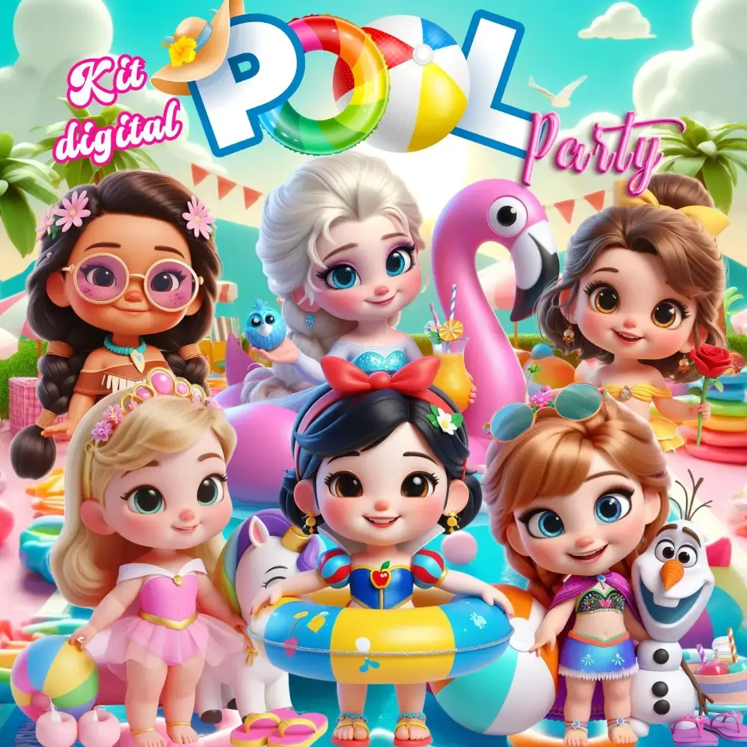 Kit Festa Piscina Princesas Arquivos Digitais PNG 1 Kit Festa Piscina Princesas Arquivos Digitais PNG