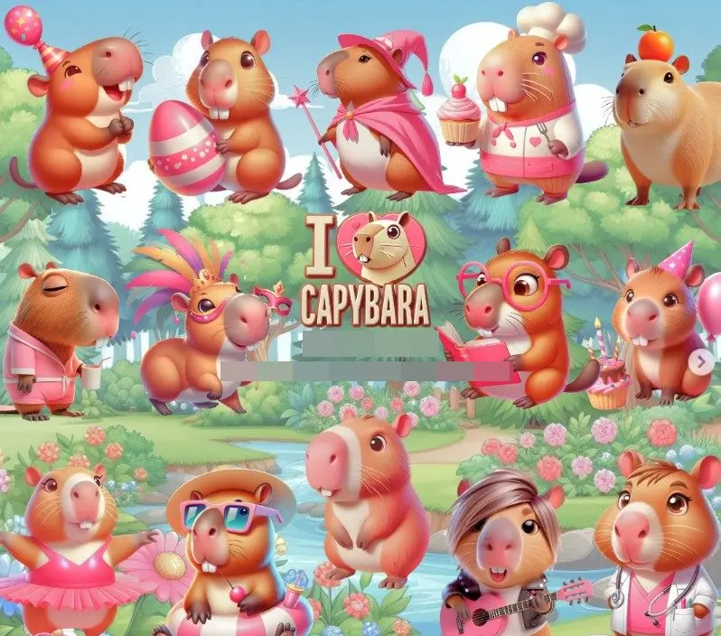 Kit PNG Capivara Rosa para Scrapbooking e Cartonagem Criativa 1 Kit PNG Capivara Rosa para Scrapbooking e Cartonagem Criativa