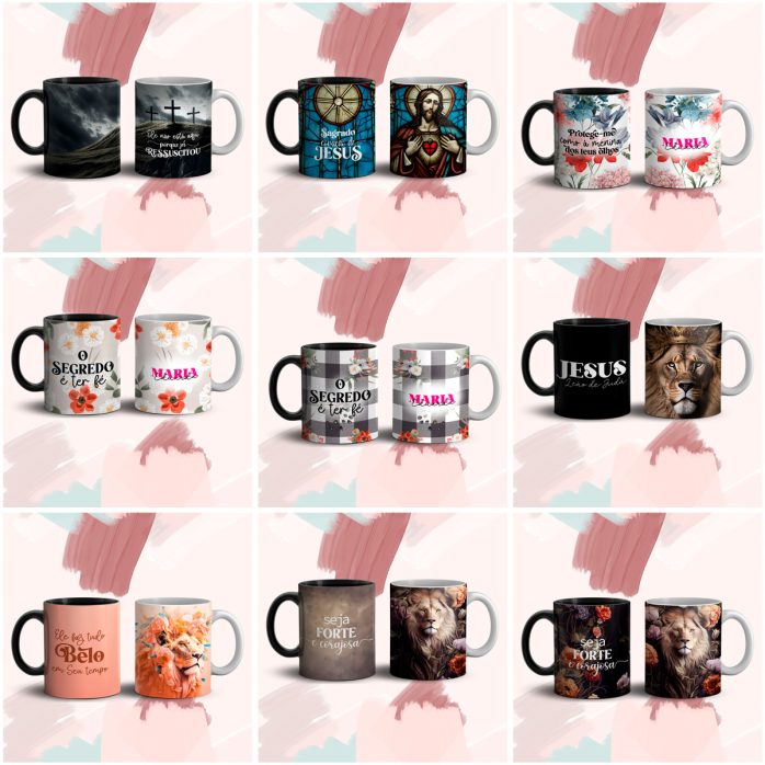 45 Estampas Caneca Gospel Religião Cristianismo Sublimação