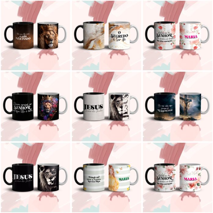 45 Estampas Caneca Gospel Religião Cristianismo Sublimação