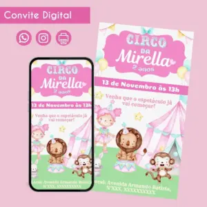 Convite Digital Circo Rosa para Festa Infantil 19 68428