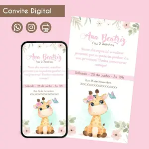 Convite Digital Girafinha para Aniversário Infantil 12 68429