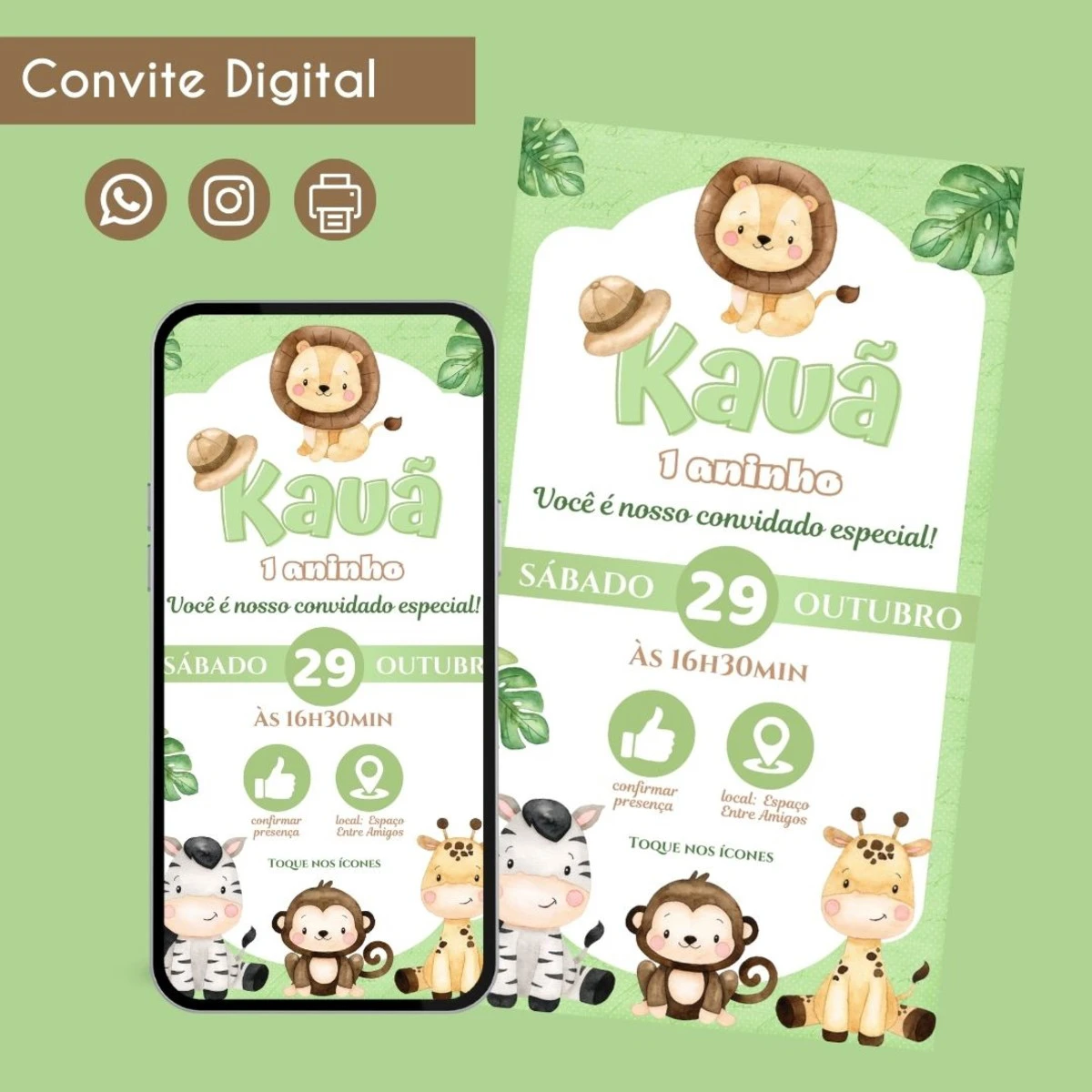 Convite Digital Safari Menino Personalizado Aniversário 1 Convite Digital Safari Menino Personalizado Aniversário