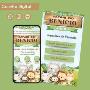 Convite Digital Safari Menino Personalizado Aniversário 7 68451