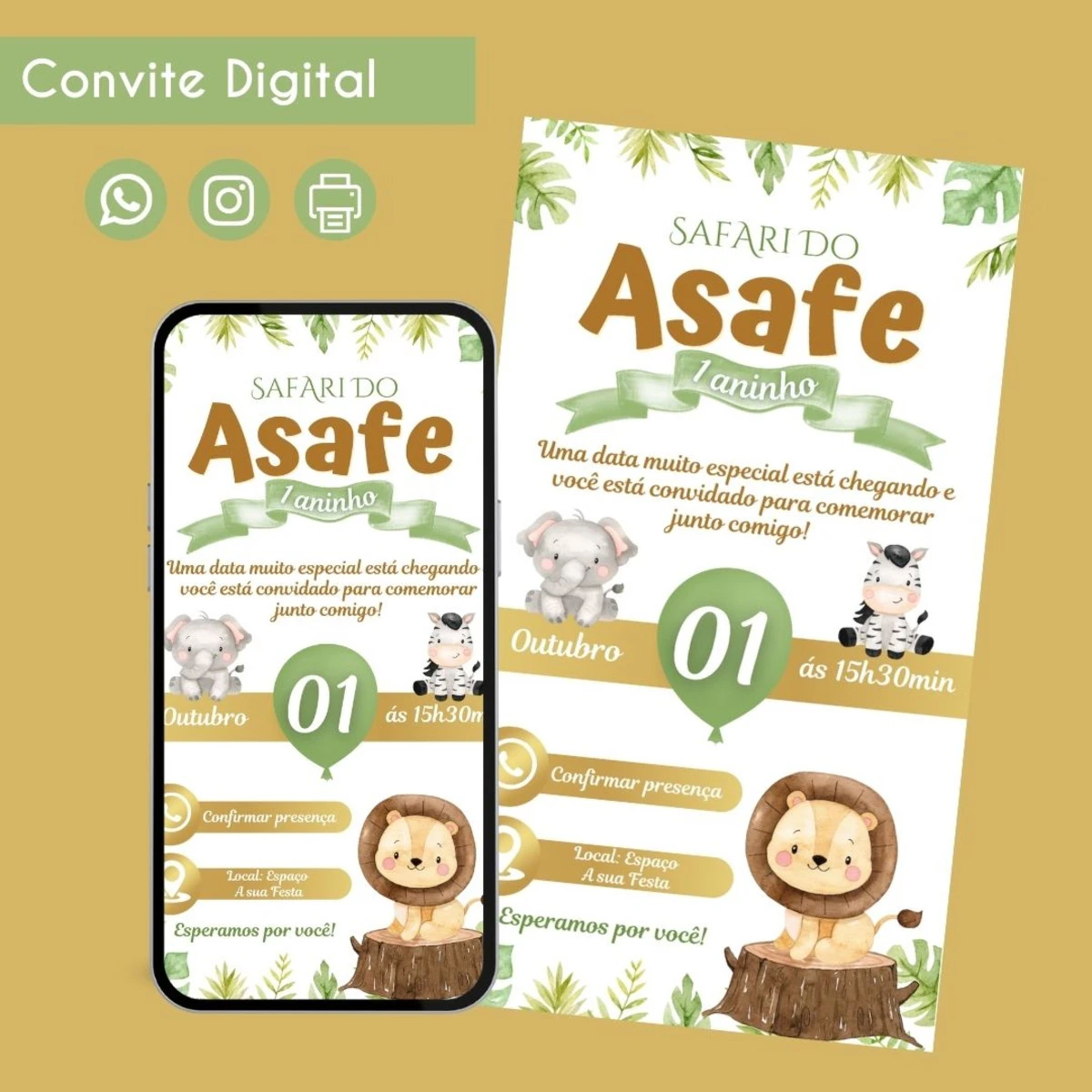 Convite Digital Safari Menino Personalizado para Festa 1 Convite Digital Safari Menino Personalizado para Festa