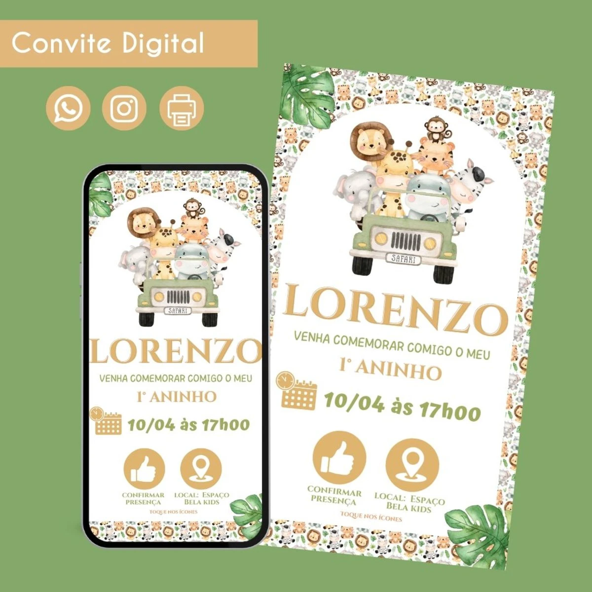 Convite Digital Safari Menino 1 Ano Personalizado 1 Convite Digital Safari Menino 1 Ano Personalizado