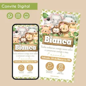 Convite Digital Safari Menina Personalizado Aniversario 2 68455
