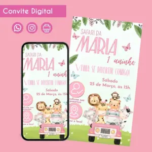 Convite Digital Safari Menina Personalizado Aniversário 14 68456