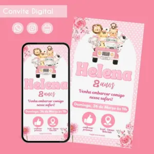 Convite Safari Menina Personalizado para Aniversário de 2 Anos 19 68457