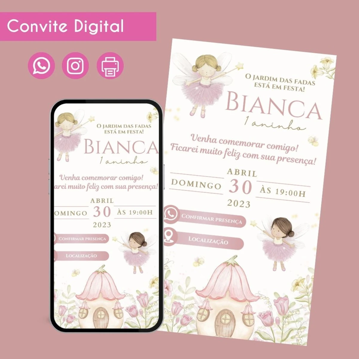 Convite Digital Jardim das Fadas para Festa Infantil 1 Convite Digital Jardim das Fadas para Festa Infantil