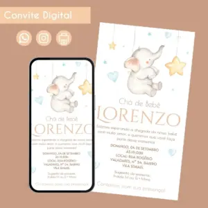 Convite Digital Chá de Bebê Elefante Personalizado 21 68475