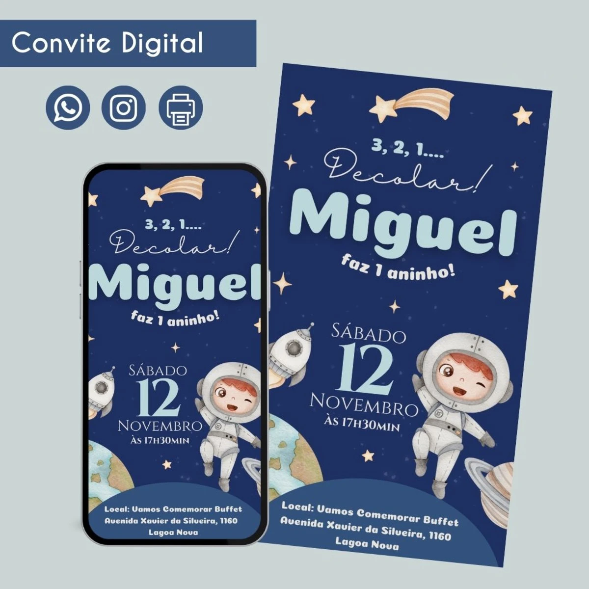 Convite Digital Astronauta para Festa Infantil 1 Convite Digital Astronauta para Festa Infantil