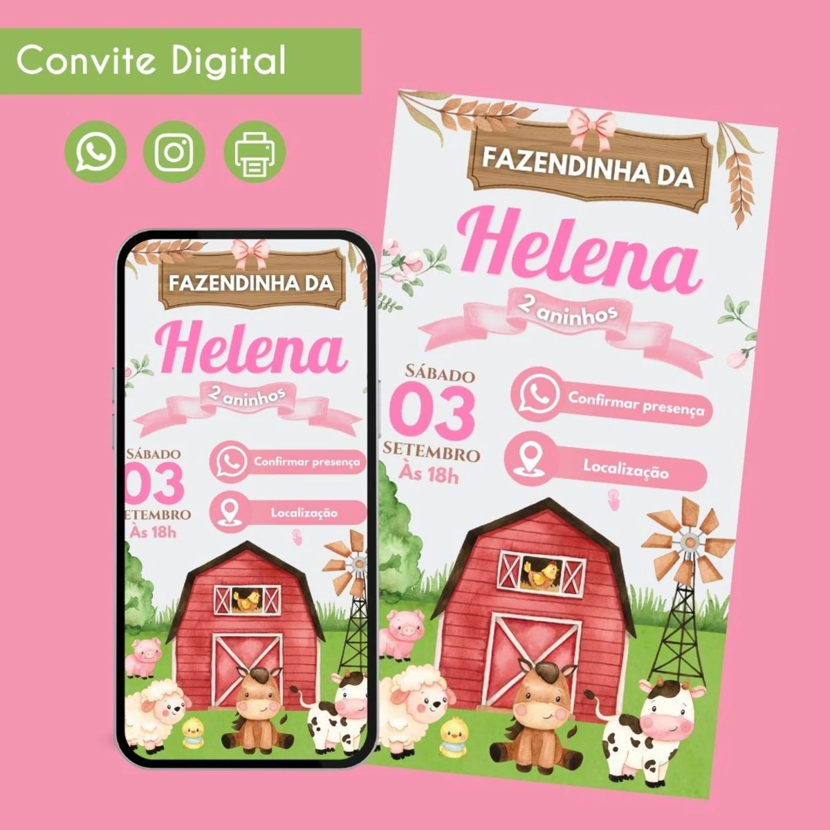 Convite Digital Fazendinha Feminino Personalizado 1 Convite Digital Fazendinha Feminino Personalizado