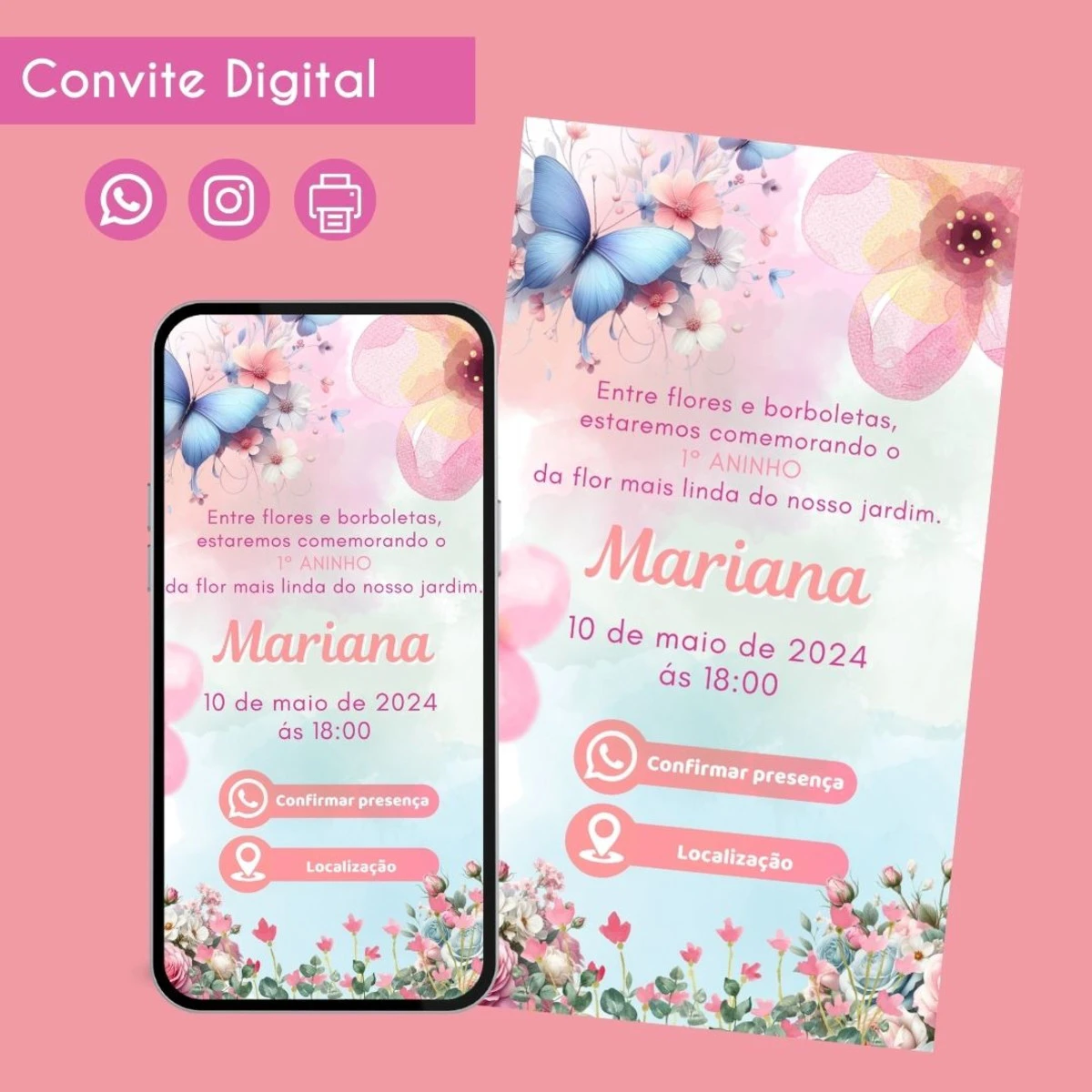 Convite Digital Jardim das Borboletas para Festa Infantil 1 Convite Digital Jardim das Borboletas para Festa Infantil