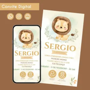 Convite Digital Leãozinho Verde e Marrom Festa Infantil 21 68543