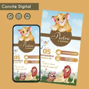 Convite Digital Rei Leão Personalizado para Festa Infantil 17 68545