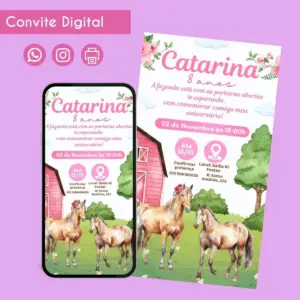 Convite Digital Fazendinha Cavalo Personalizado para Menina 15 68557