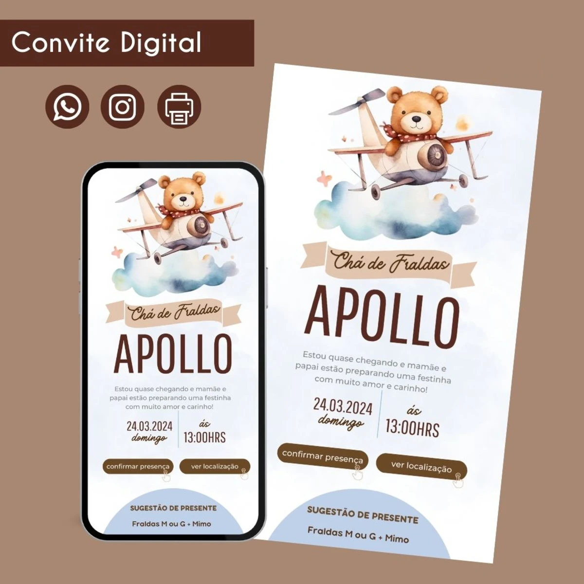 Convite Digital Chá de Fraldas Ursinho Fofinho 1 Convite Digital Chá de Fraldas Ursinho Fofinho