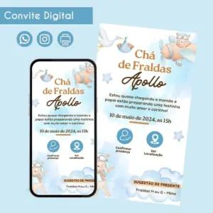 Convite Digital Chá de Fraldas Ursinho Personalizado 16 68563