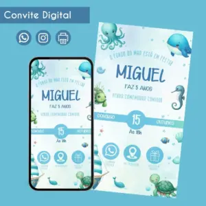 Convite Digital Fundo do Mar para Festa Infantil 16 68564