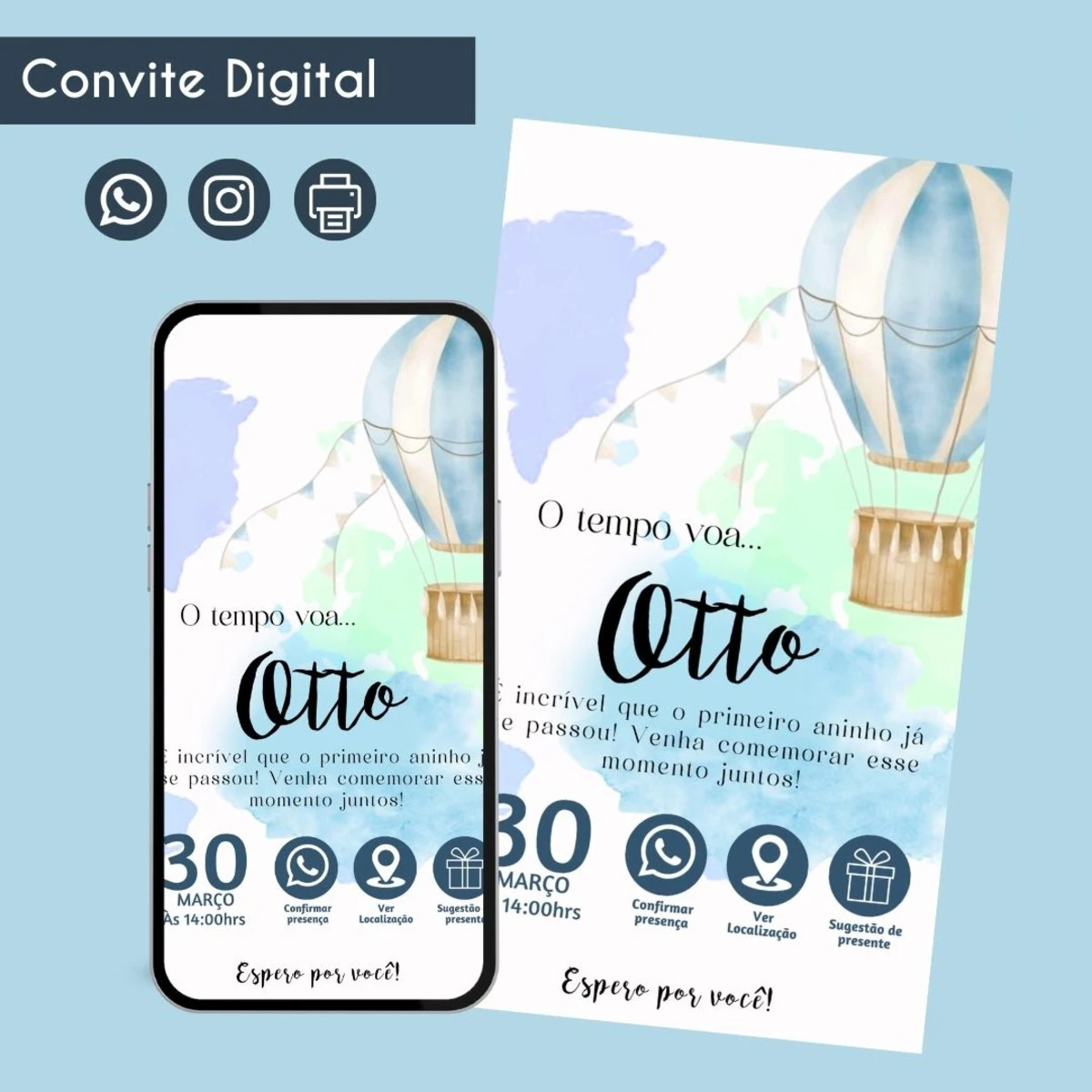 Convite Digital O Tempo Voa para Chá de Bebê 1 Convite Digital O Tempo Voa para Chá de Bebê