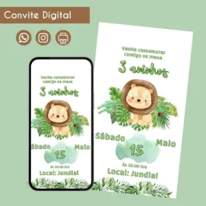 Convite Digital Leãozinho Personalizado para Festa Infantil 12 68597