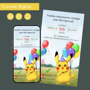 Convite Digital Pokemon Personalizado para Aniversario 15 68598
