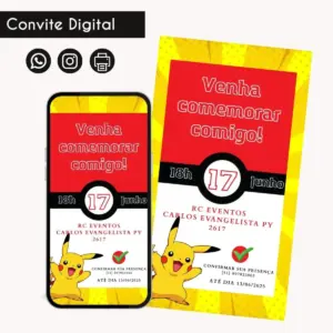 Convite Digital Pokémon Personalizado para Aniversário 16 68599