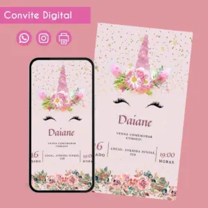 Convite Digital Unicórnio Personalizado para Aniversário 13 68602