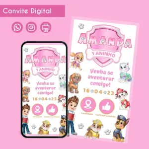 Convite Digital Patrulha Canina Personalizado Aquarela 3 68605
