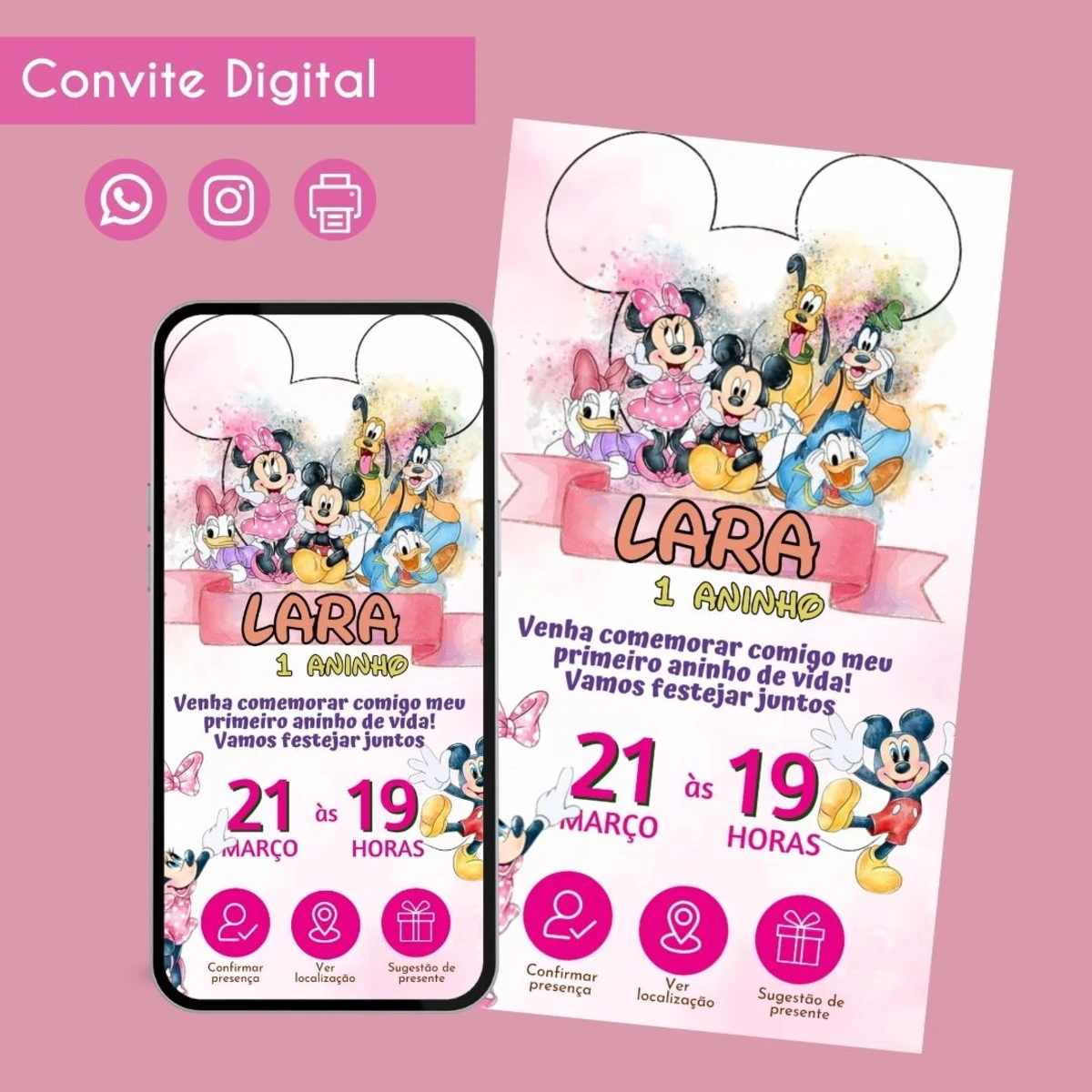 Convite Digital Turma do Mickey Aquarela Personalizado 1 Convite Digital Turma do Mickey Aquarela Personalizado