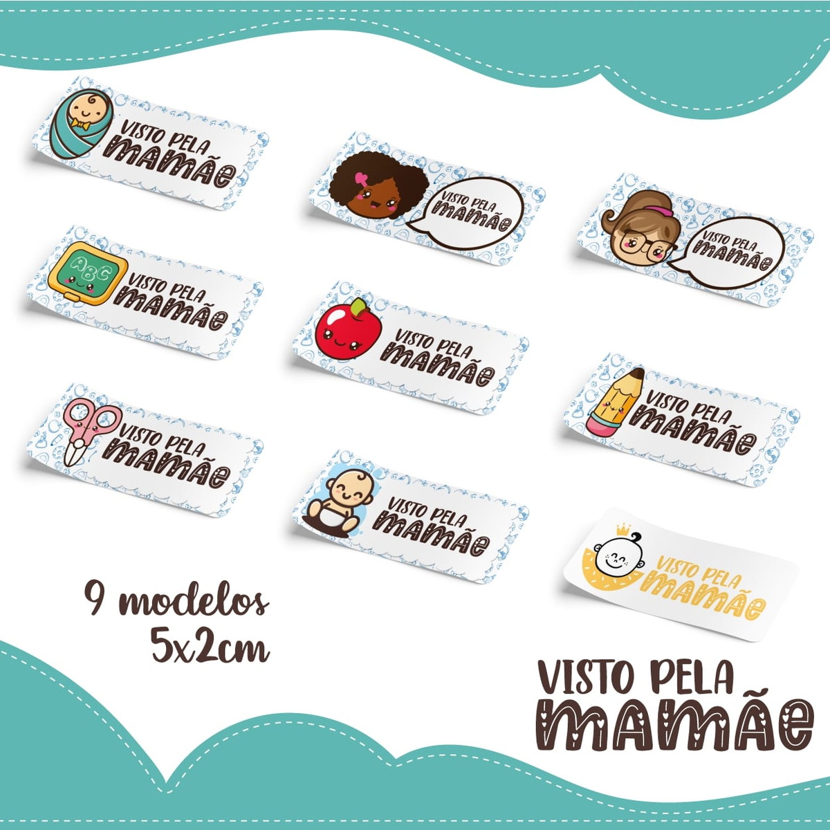 Adesivos Visto pela Mamãe Menino e Menina Digital 1 Adesivos Visto pela Mamãe Menino e Menina Digital