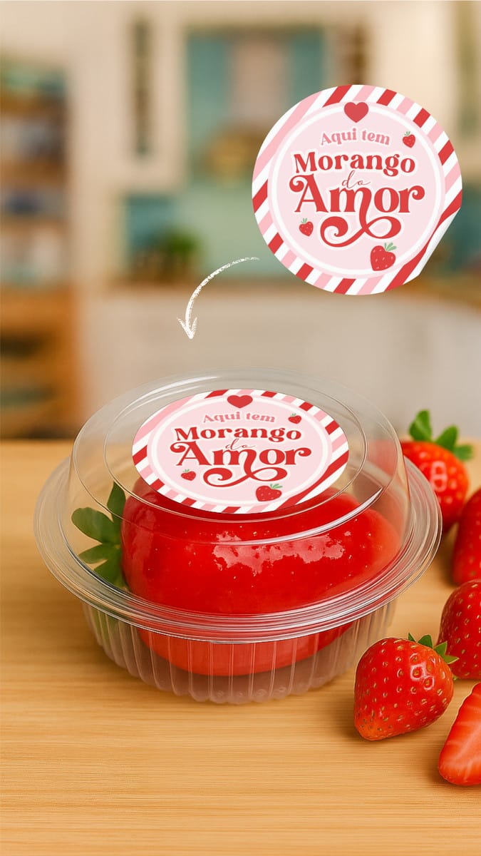 Kit Adesivos e Tags Morango Amor Canva para Embalagem 1 Kit Adesivos e Tags Morango Amor Canva para Embalagem
