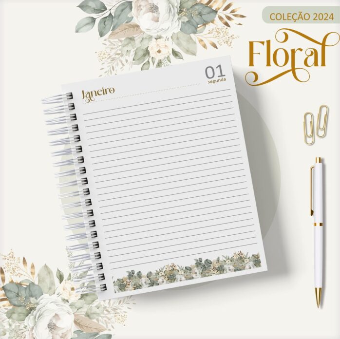 Agenda 2024 Floral Verde Alfabeto