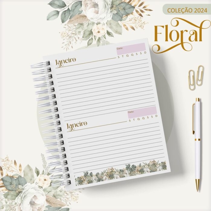 Agenda 2024 Floral Verde Alfabeto