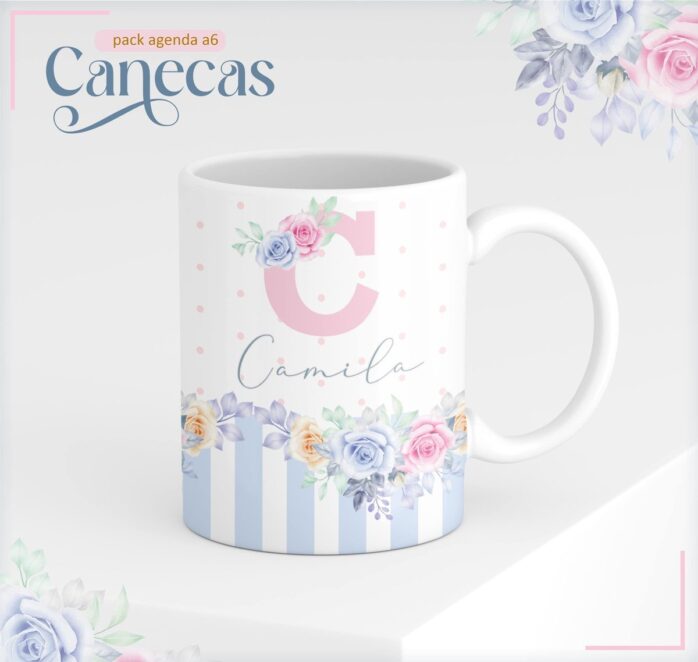 Agenda A6 Floral Rosa com Azul