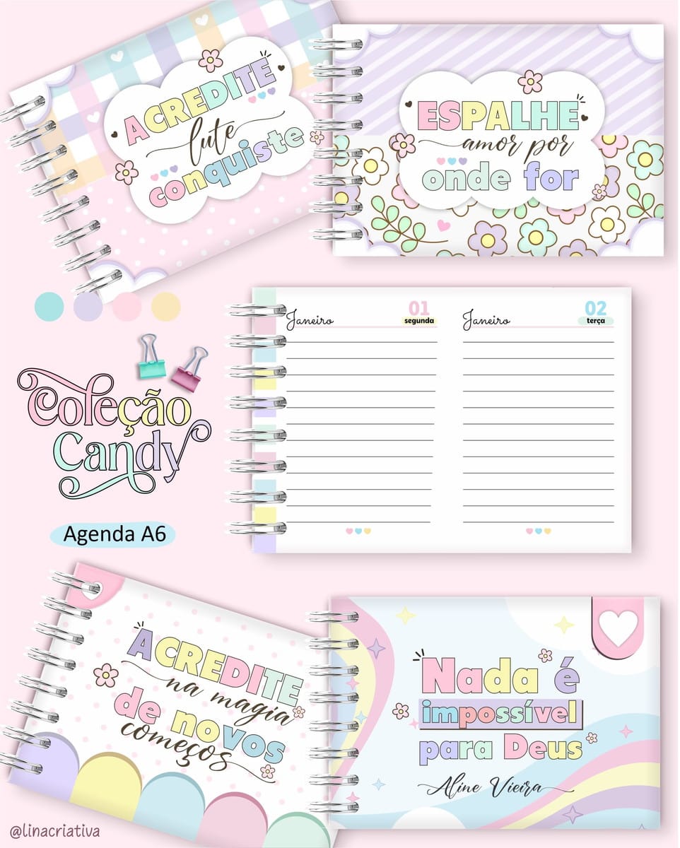 Agenda A6 Horizontal Digital com Tema Candy para Sublimação 4 Agenda A6 Horizontal Digital com Tema Candy para Sublimação