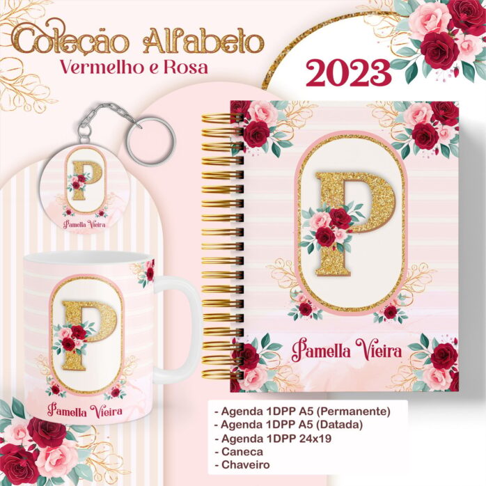 Agenda Alfabeto Vermelho e Rosa