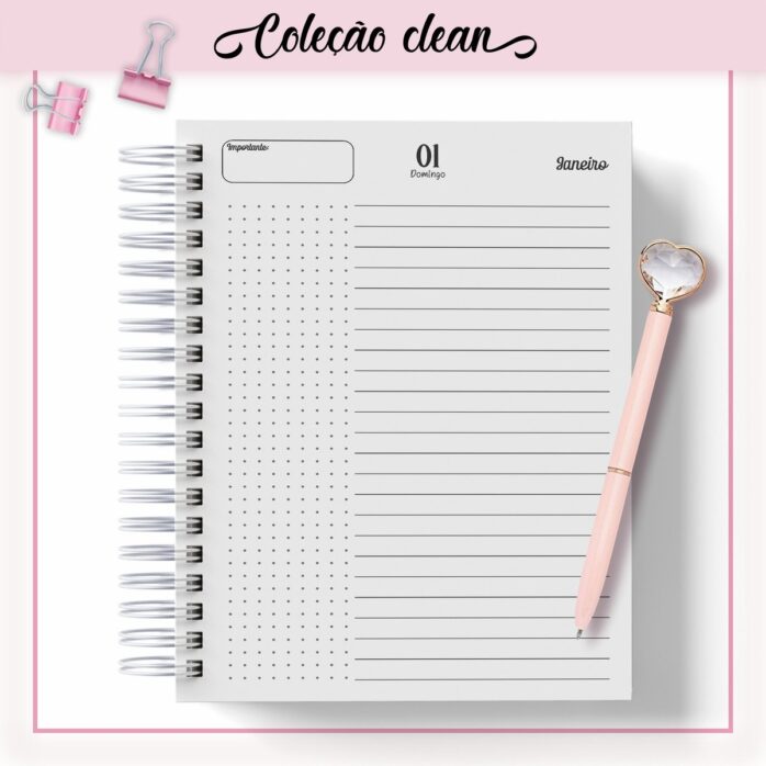 Agenda Clean Pink Black Datada 2023