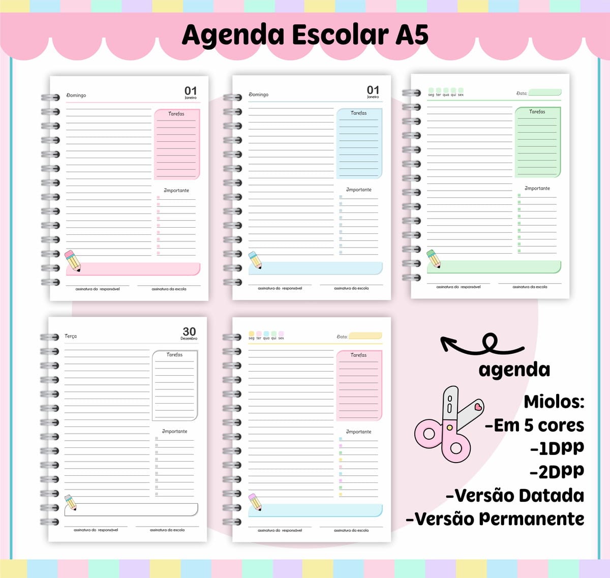Agenda Escolar A5 Digital para Imprimir e Personalizar 2 Agenda Escolar A5 Digital para Imprimir e Personalizar - Imagem 2