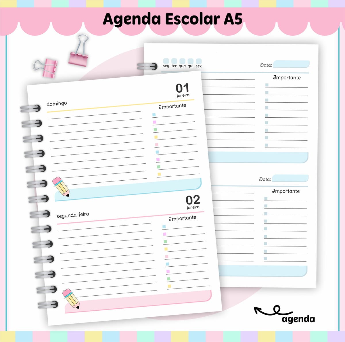 Agenda Escolar A5 Digital para Imprimir e Personalizar 3 Agenda Escolar A5 Digital para Imprimir e Personalizar - Imagem 3