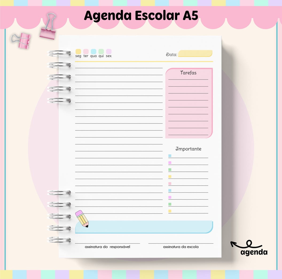 Agenda Escolar A5 Digital para Imprimir e Personalizar 4 Agenda Escolar A5 Digital para Imprimir e Personalizar - Imagem 4